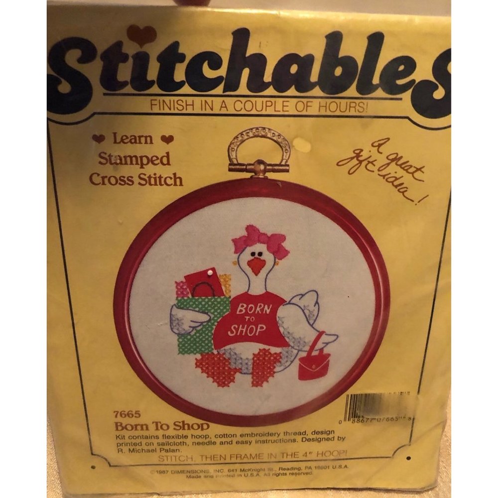 Dimensions Stitchables BORN TO SHOP Counted Cross Stitch Kit & Framing Hoop VTG